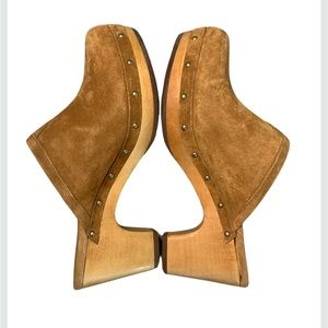 UGG Wooden Brown Leather Clogs with Sherpa Size 5